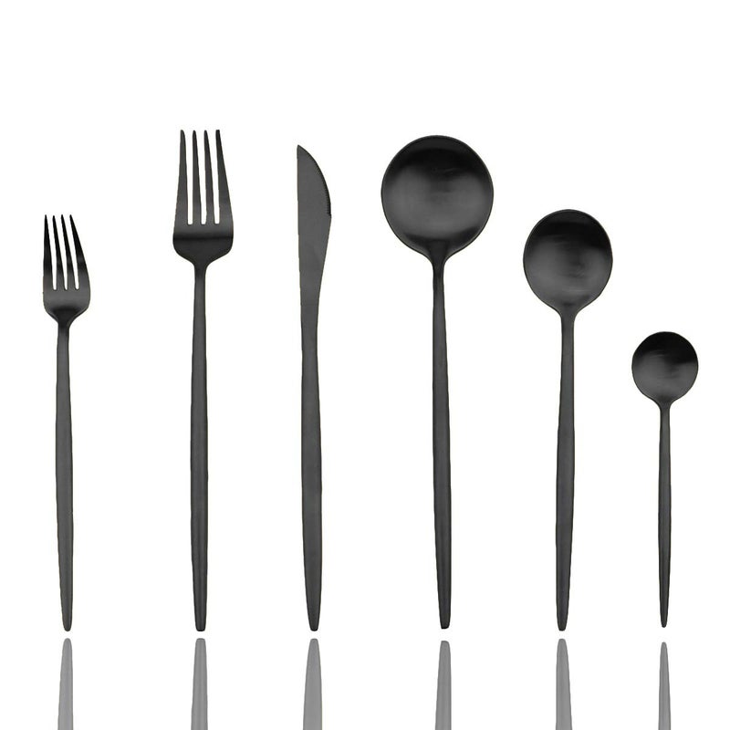 JASHII Luxury Black Flatware, Silverware Sets, 24-pieces Elegant Cute 18/10 Stainless Steel Silverware Set for Eating Home Kitchen Hotel Restaurant, Service Sets for 4 People, Dishwasher Safe - Image 1